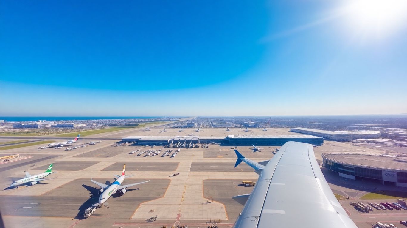 Aeroporto de Lisboa com aviões e terminais modernos.