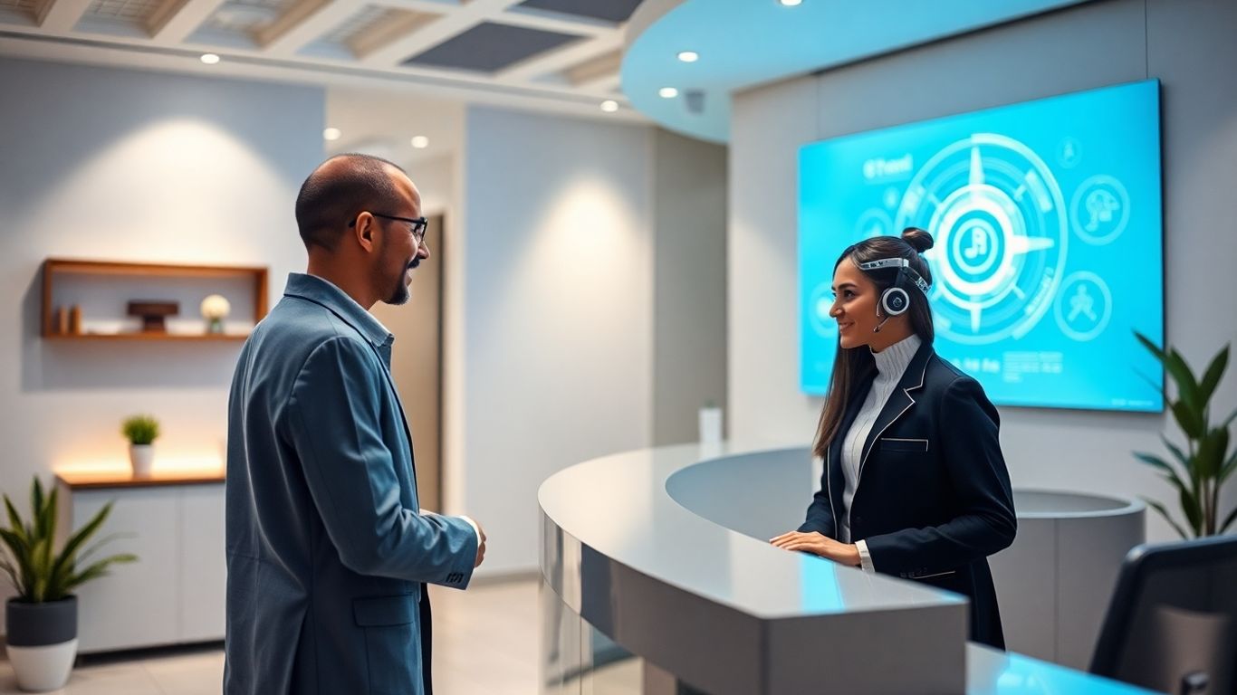 Clinic receptionist using AI answering service.