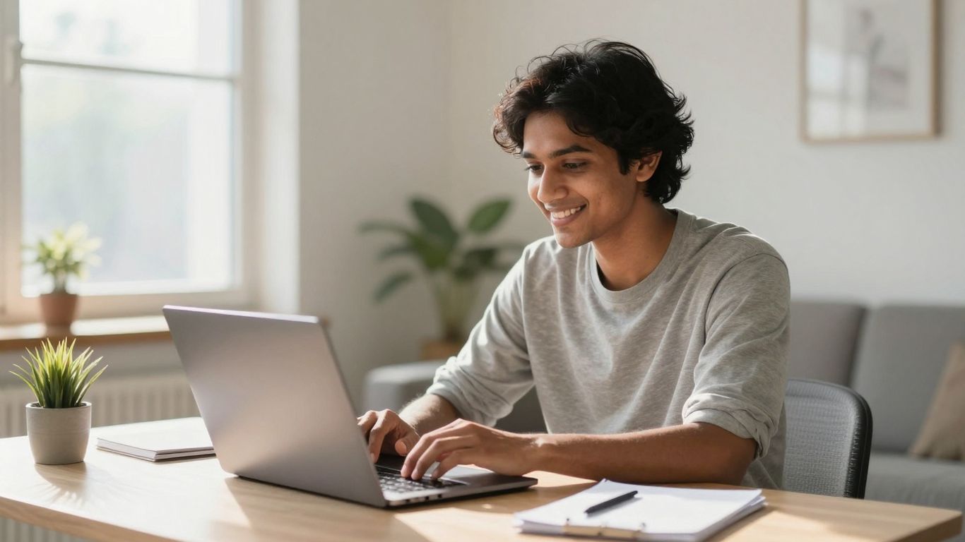 Person working from home on a laptop in Australia.