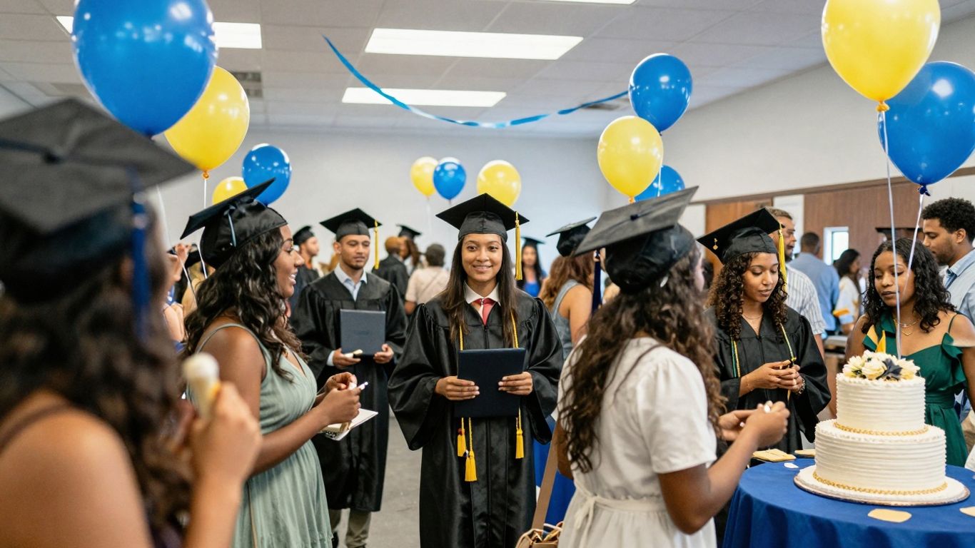 DFW graduation party venues with happy graduates celebrating.