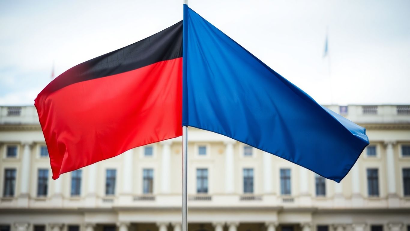 German and Ukrainian flags side-by-side.