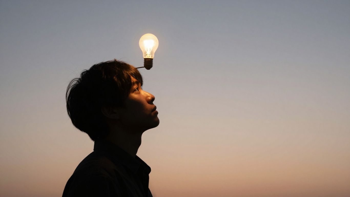 Person with a light bulb above their head, symbolizing an idea.