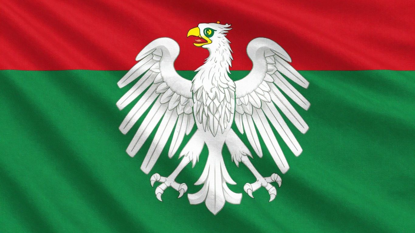 Flagge von Nordrhein-Westfalen mit weißem Adler auf Grün.