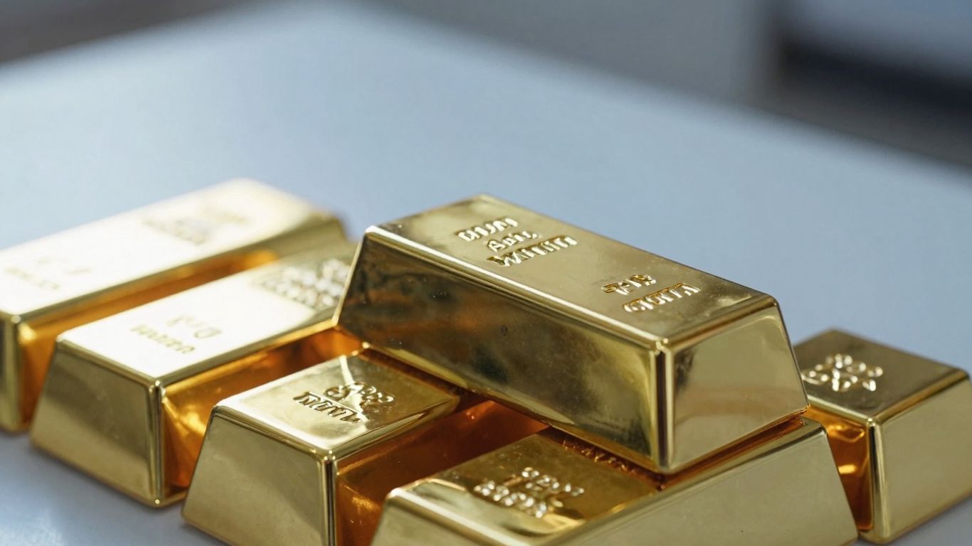 قضبان ذهبية لامعة مكدسة، عن قرب.