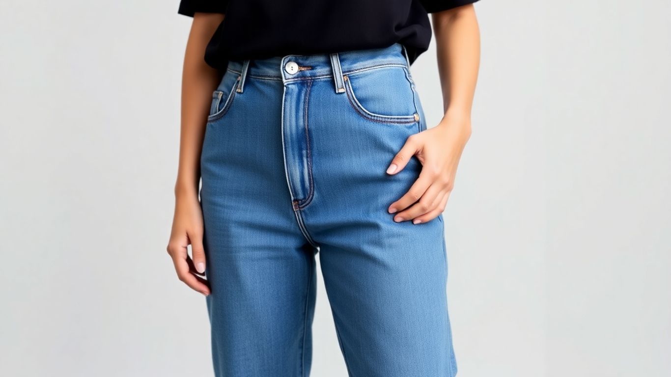 Woman wearing relaxed-fit mom jeans