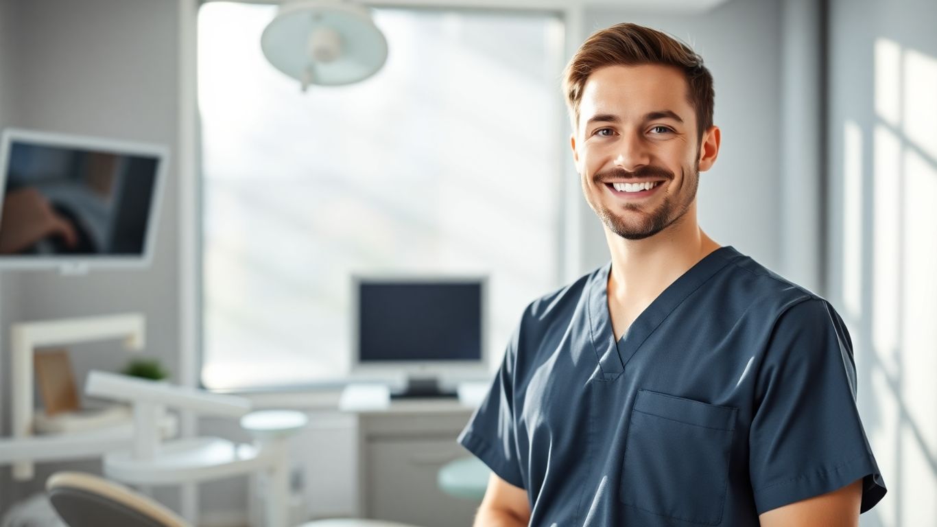 Dentist in modern dental office