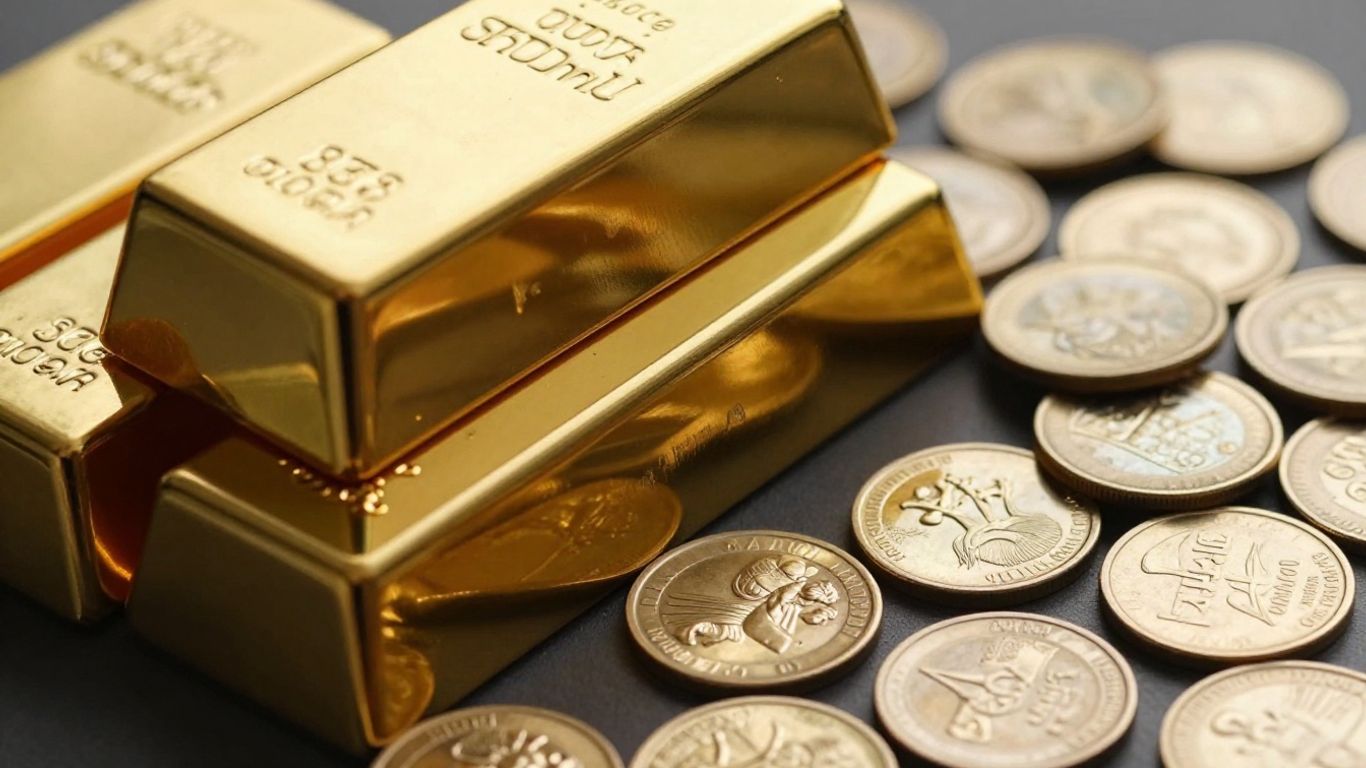 金條和金幣並排擺放。