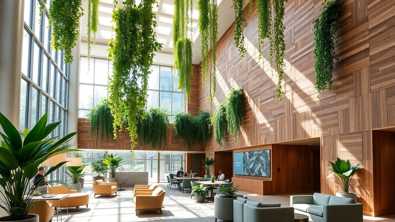 Hotel cu elemente naturale și design biofilic.