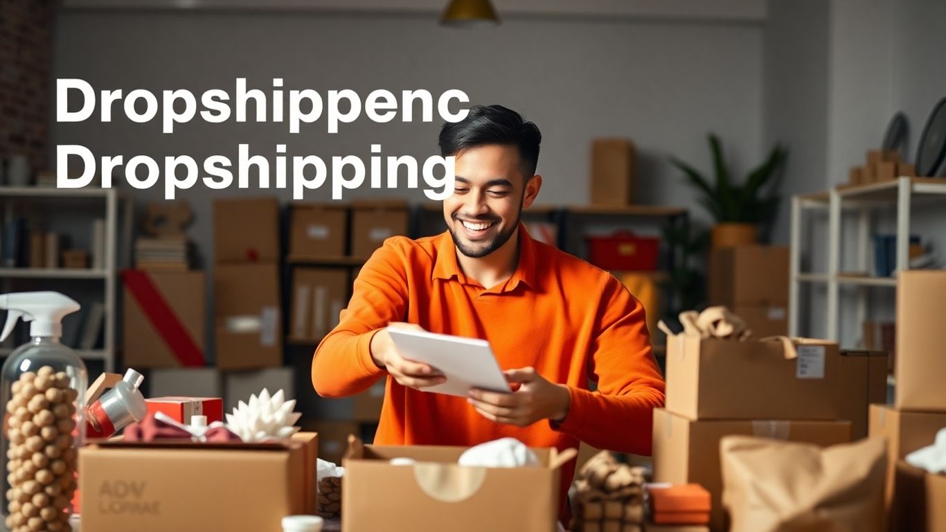 Dropshipping business success with happy customer and packed order.