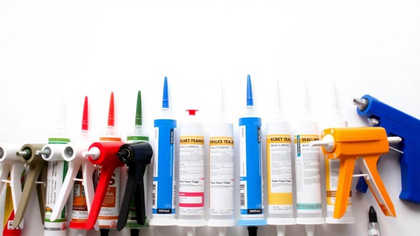 Various sealant tubes and caulking guns.