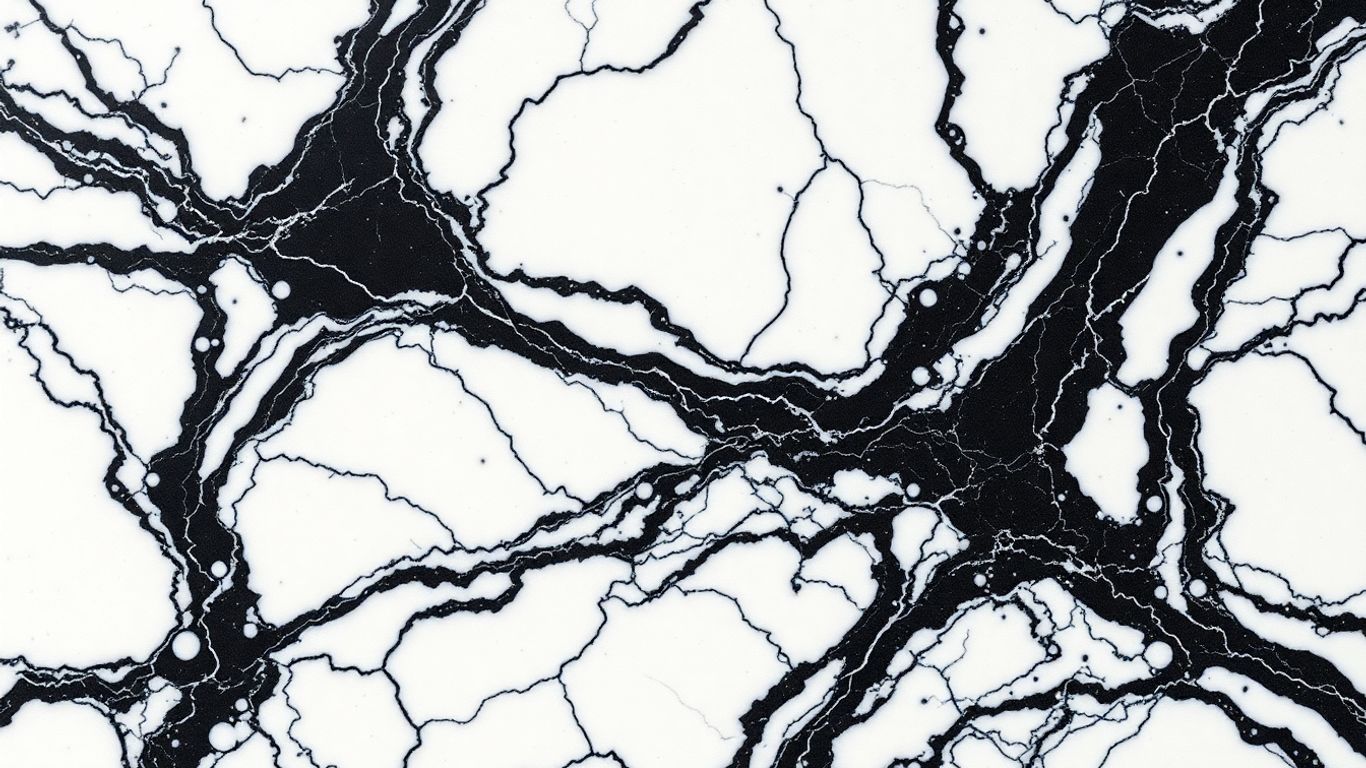 Dramatic black veins on polished Italian Arabescato marble.
