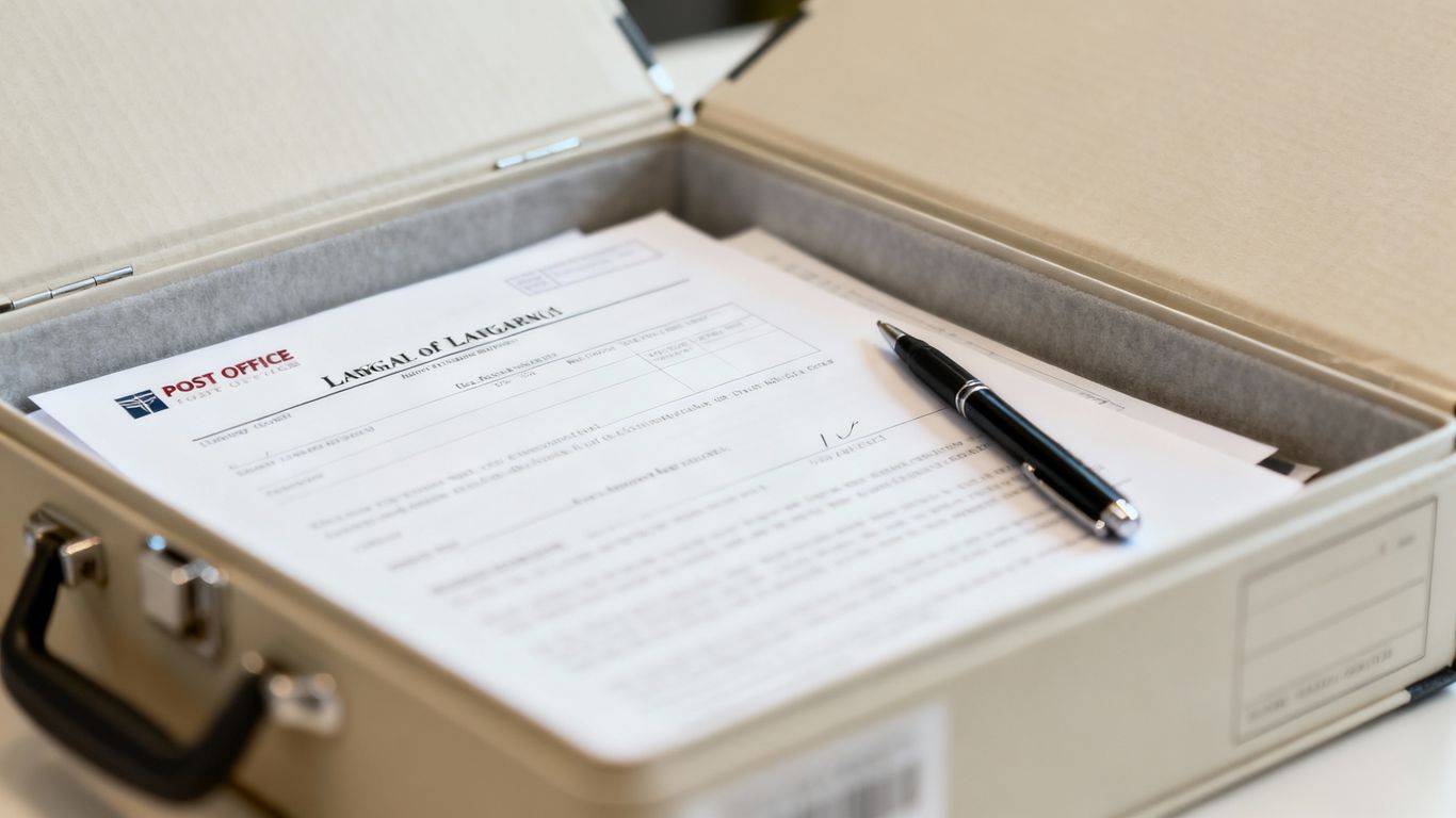 Post Office will kit with documents and pen.