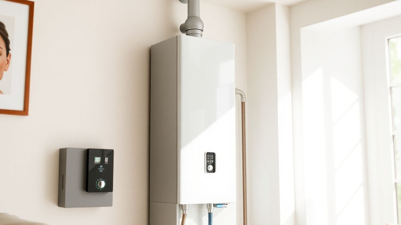 モダンな家にある温水式ヒートポンプ給湯器。