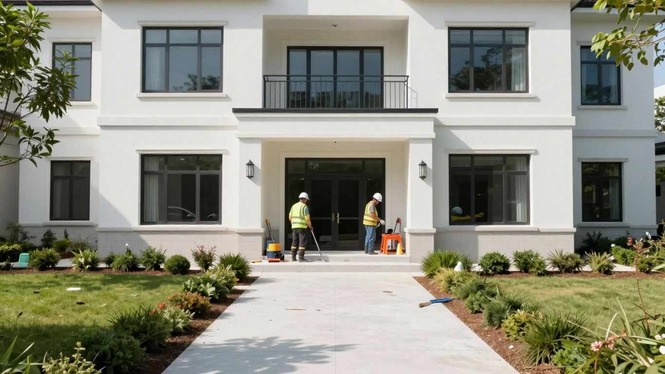 Builders cleaning up a post-construction site.