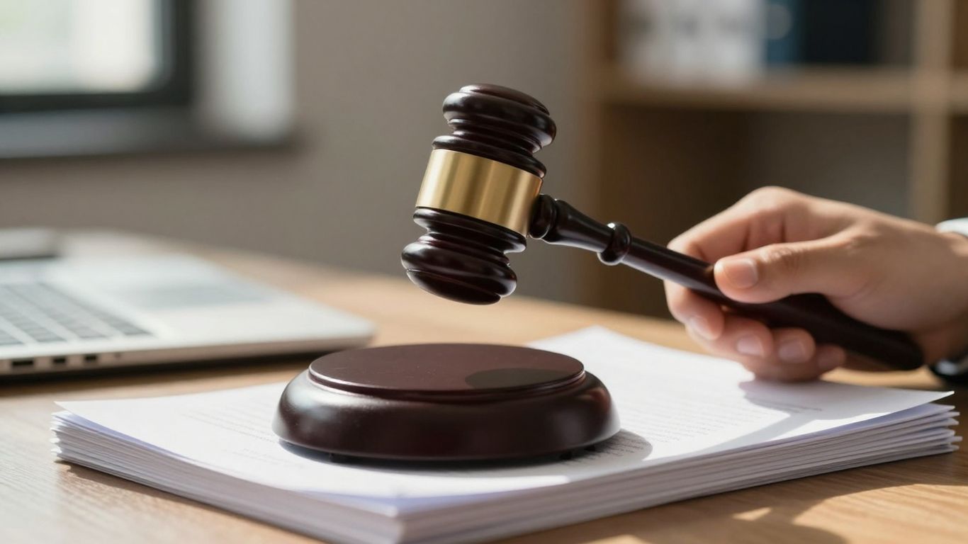 Gavel and legal documents on a desk.