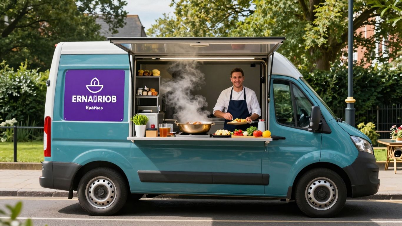 Food van on a UK street serving hot food.