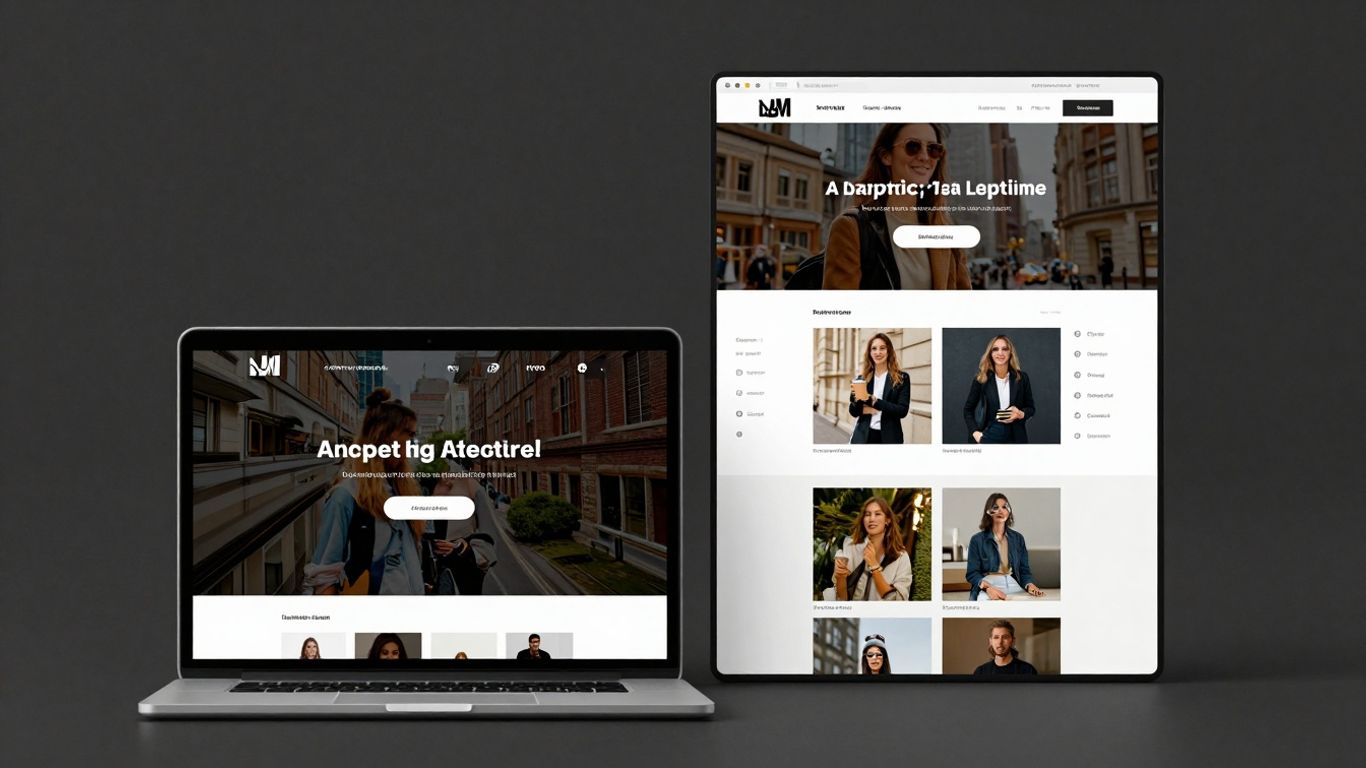 Landing page versus full website comparison on screens.