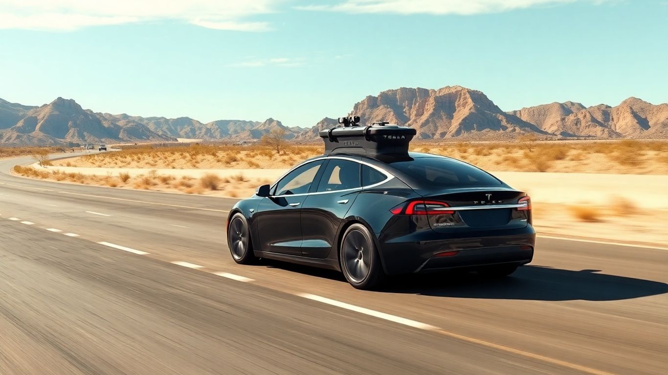 Tesla robotaxi driving on an Arizona highway.