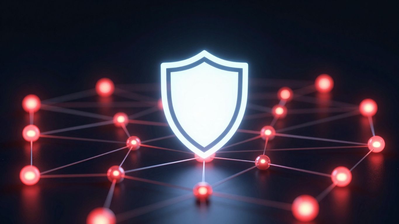 Cybersecurity network with protective shield.