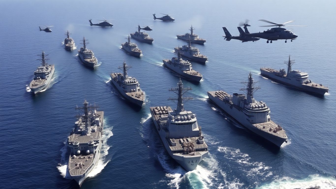 US warships and helicopters near Venezuelan coast.