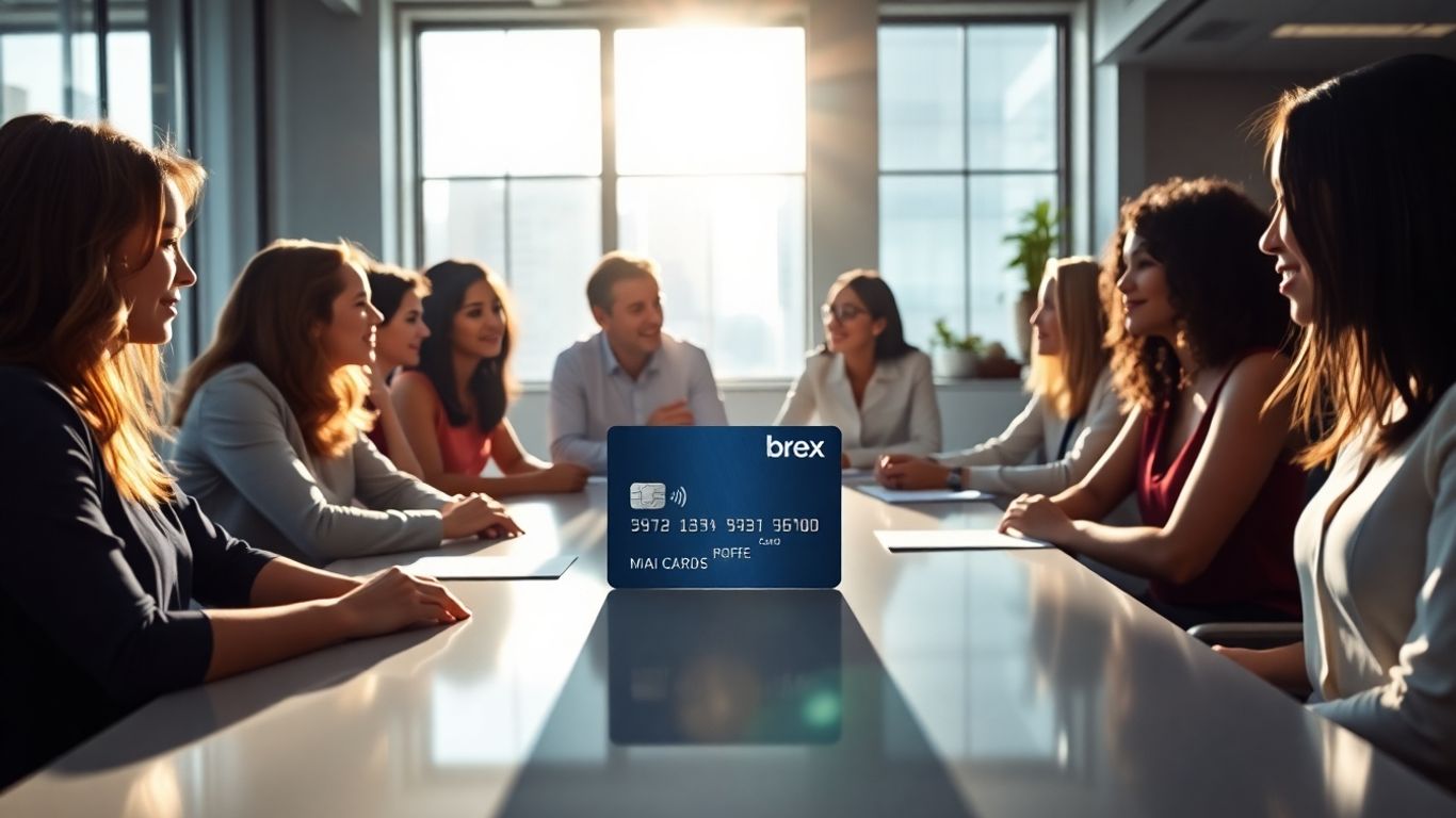 Brex credit card on a table with business people