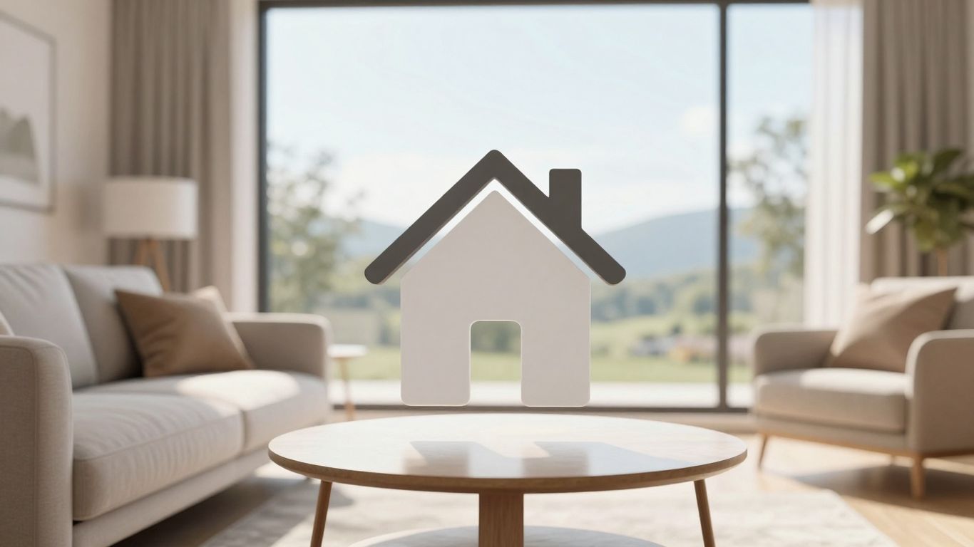 Casa moderna con seguro de hogar y paisaje sereno.