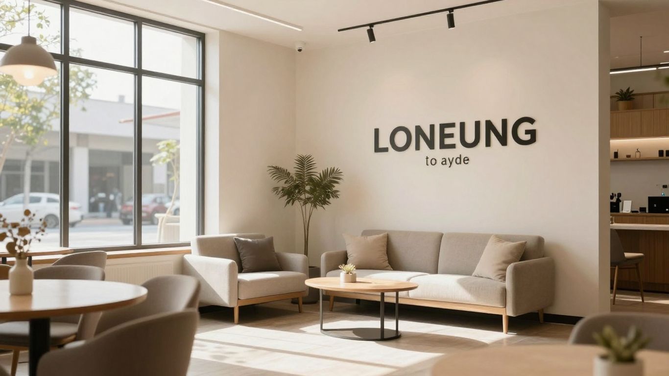 Modern interior design with subtle Airbnb branding.