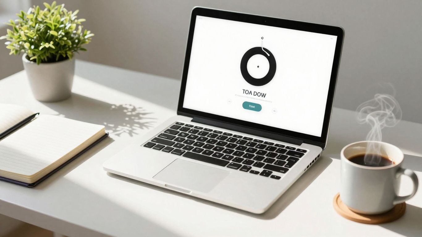 Focus timer on laptop screen, desk setup