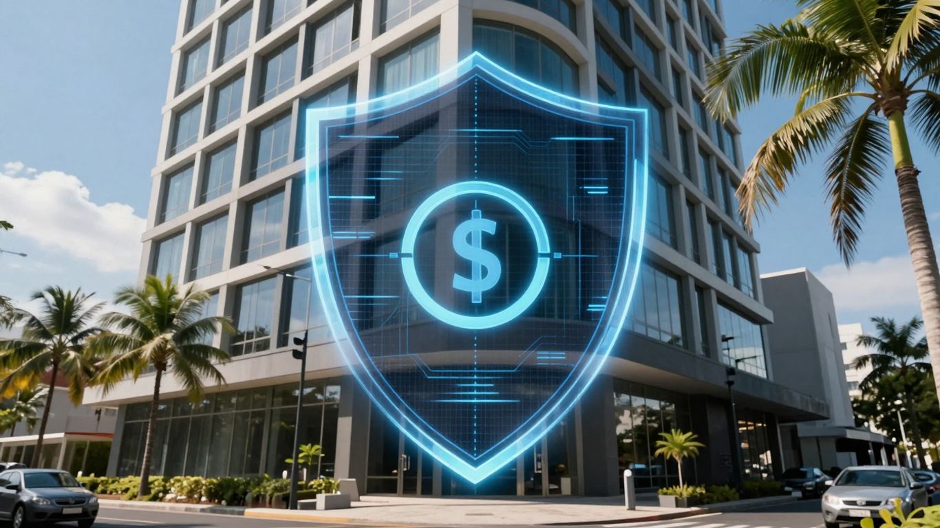 Digital shield protecting Bali business building