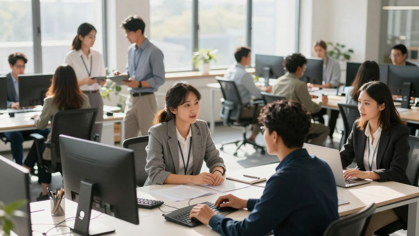 Mensen die samenwerken in een modern kantoor.