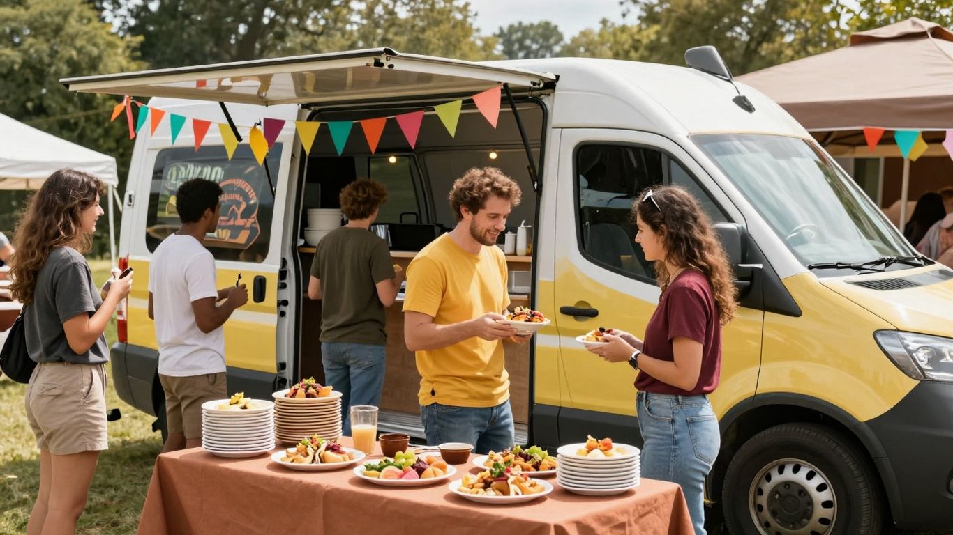 Food van serving delicious food at a lively outdoor party.