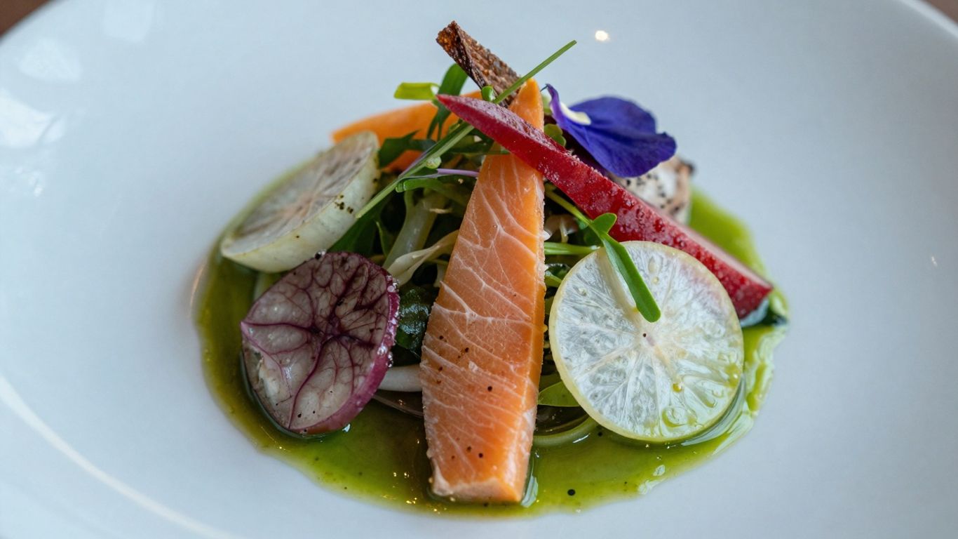 Farfurie cu mâncare modernă, sănătoasă și sustenabilă.