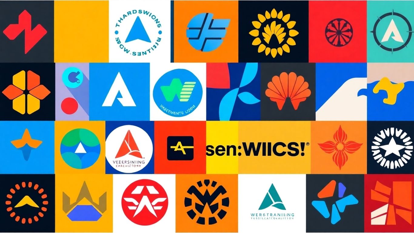 Collage of award-winning logos with abstract shapes and colors.