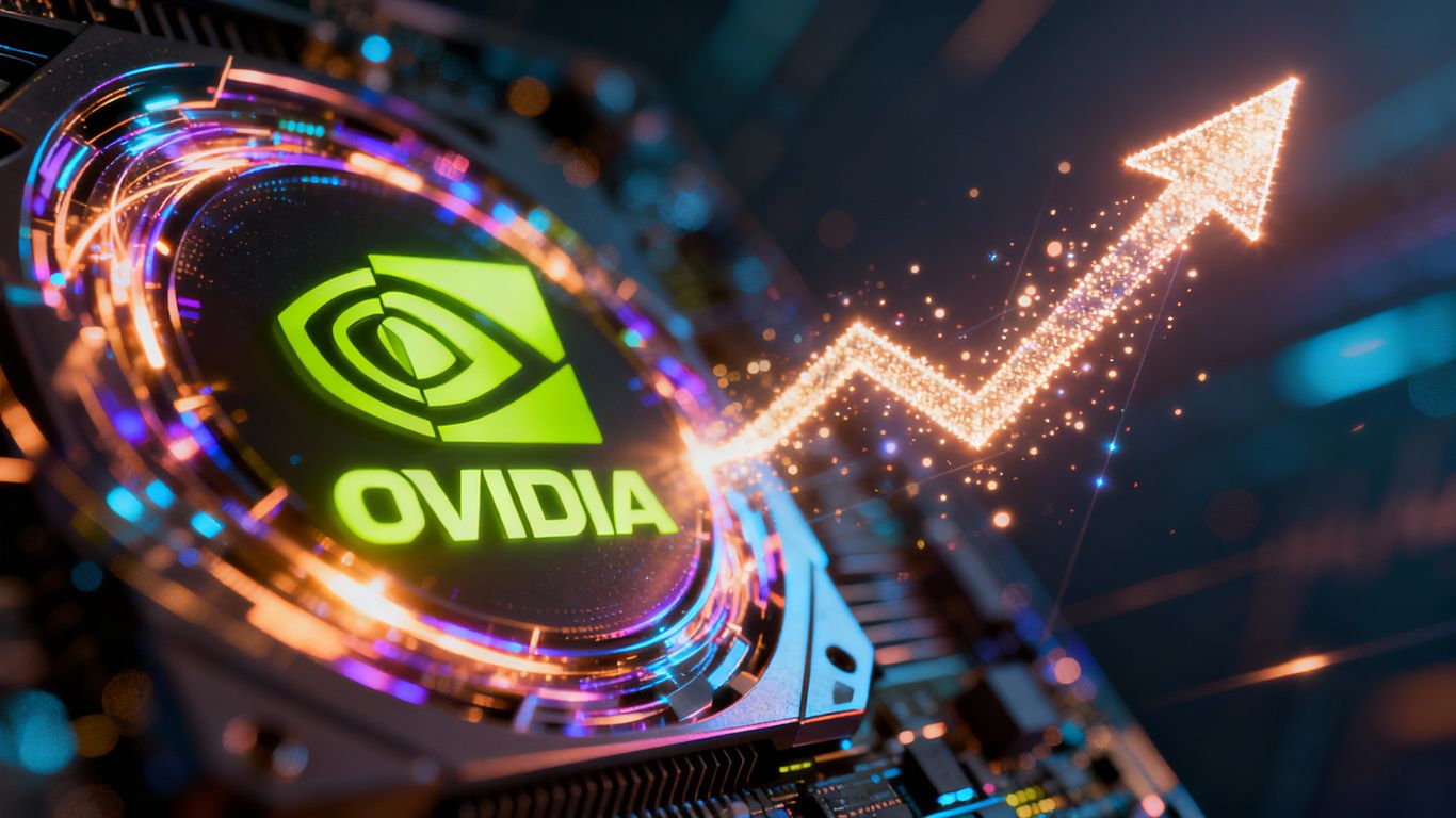 Nvidia logo with upward trend and digital energy.