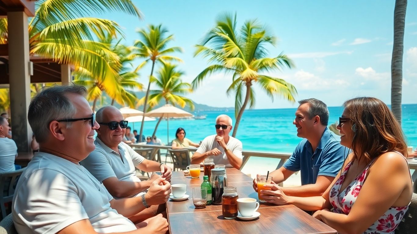 Russians socializing at a Phuket beachside cafe