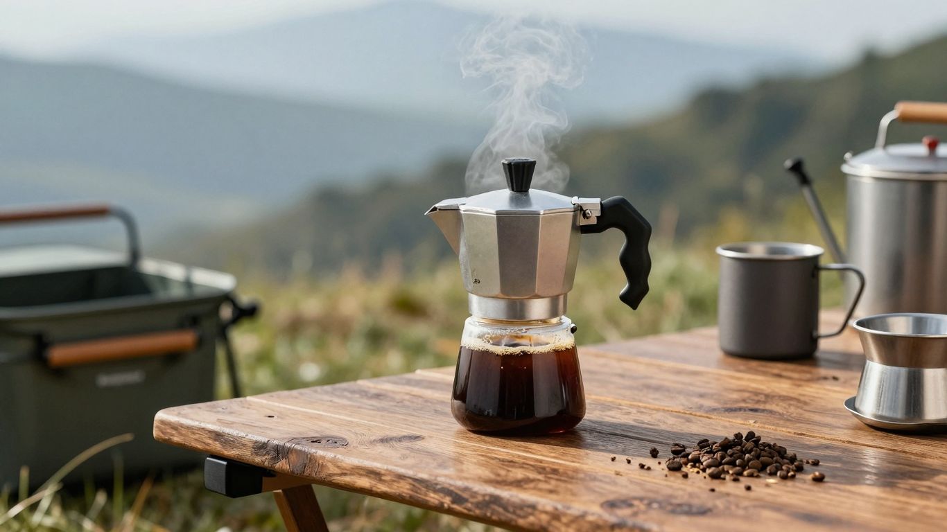 Compact low wattage coffee maker for camping outdoors