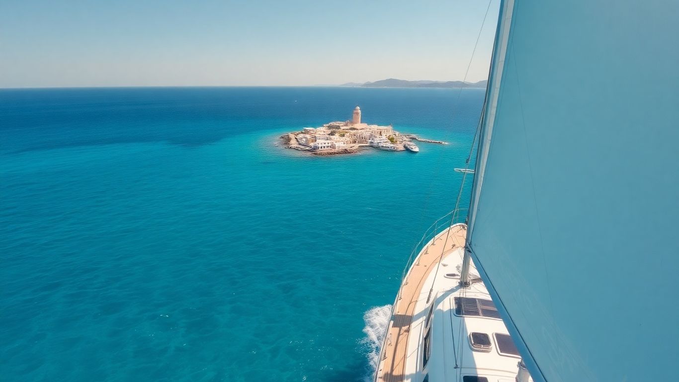 Sailing yacht on turquoise waters near Greek islands.
