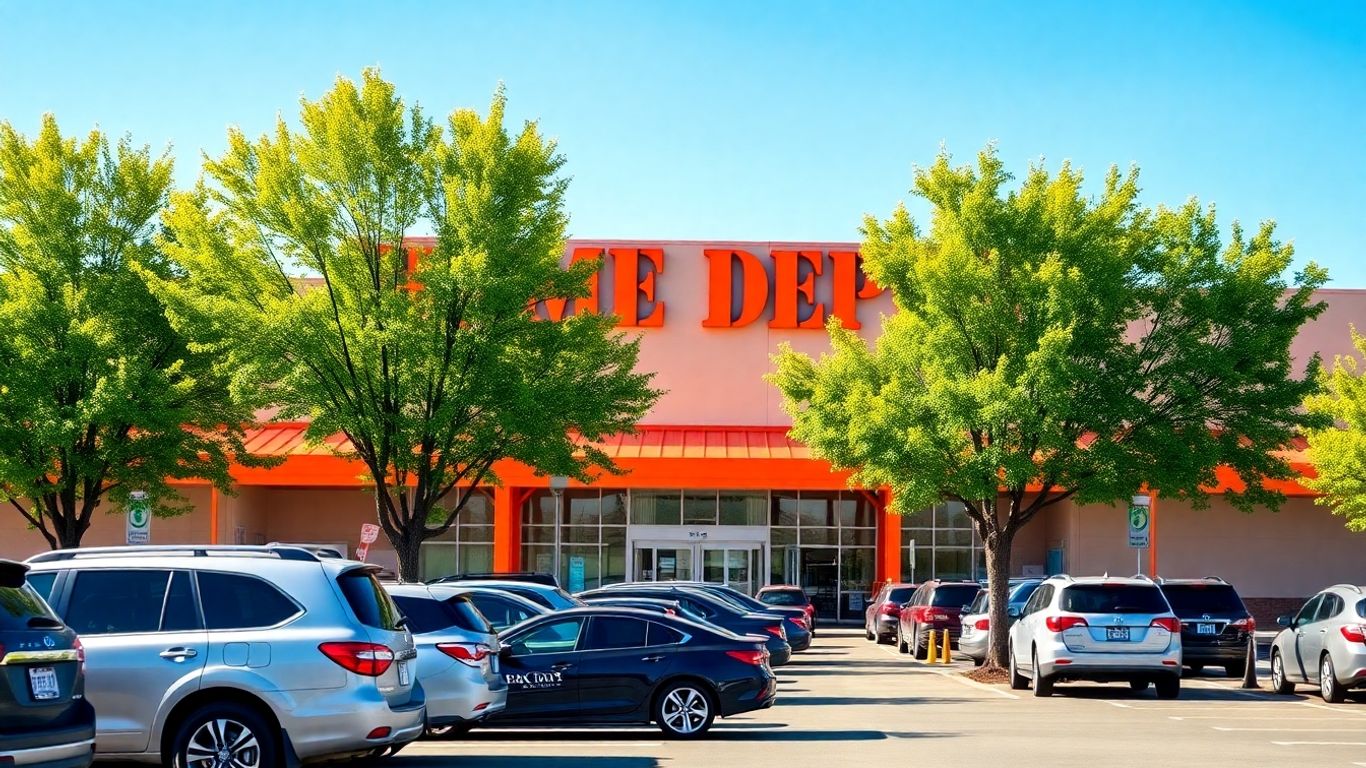 Home Depot store exterior in Calgary on a sunny day.