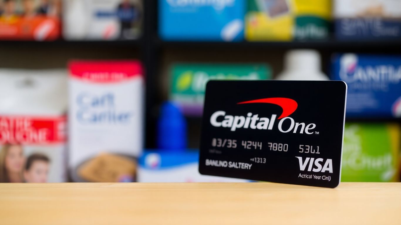 Capital One credit card with financial products background