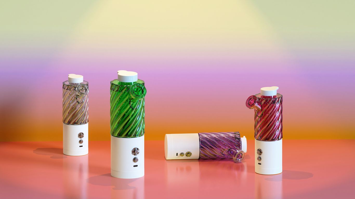 Colorful glass vaporizers on a table.