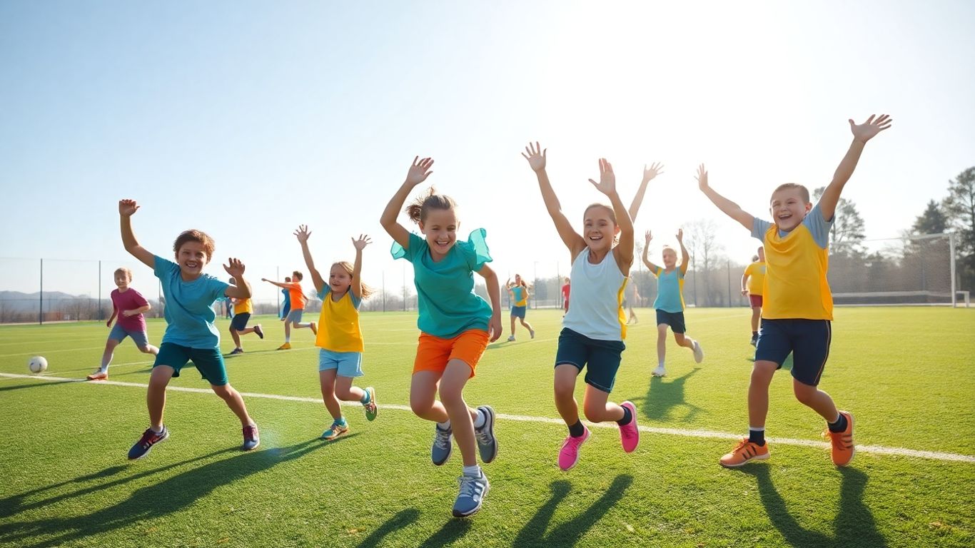 Schüler spielen fröhlich auf einem Sportplatz