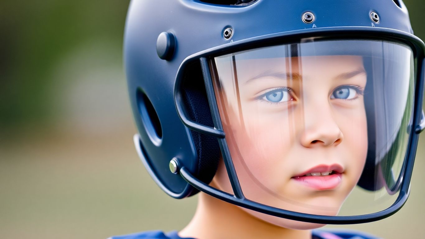 Athlete wearing protective helmet with face and ear guards.