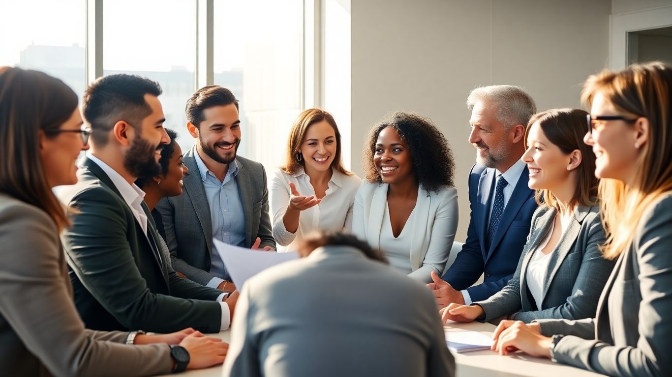 Des ambassadeurs souriants discutent lors d'une réunion de club d'affaires.
