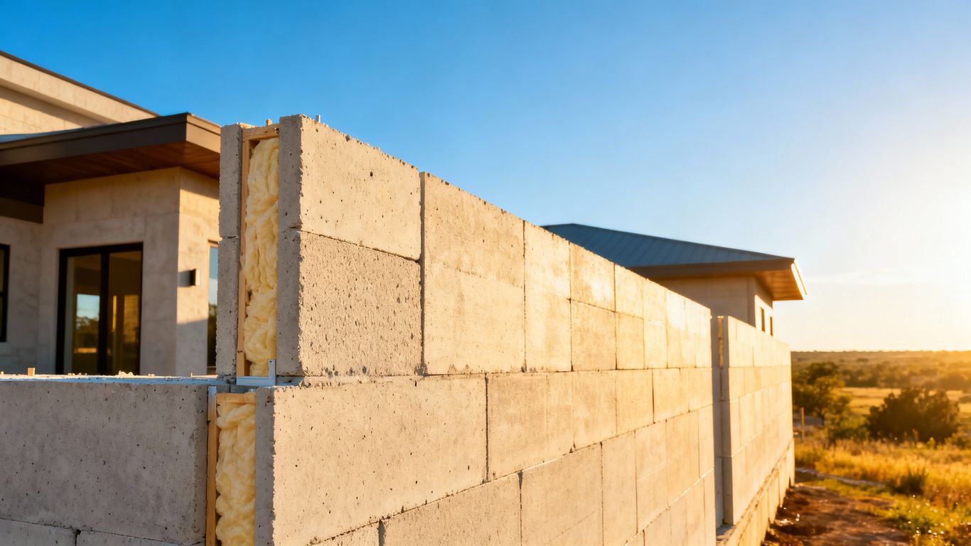 Modern ICF home in sunny Texas landscape.