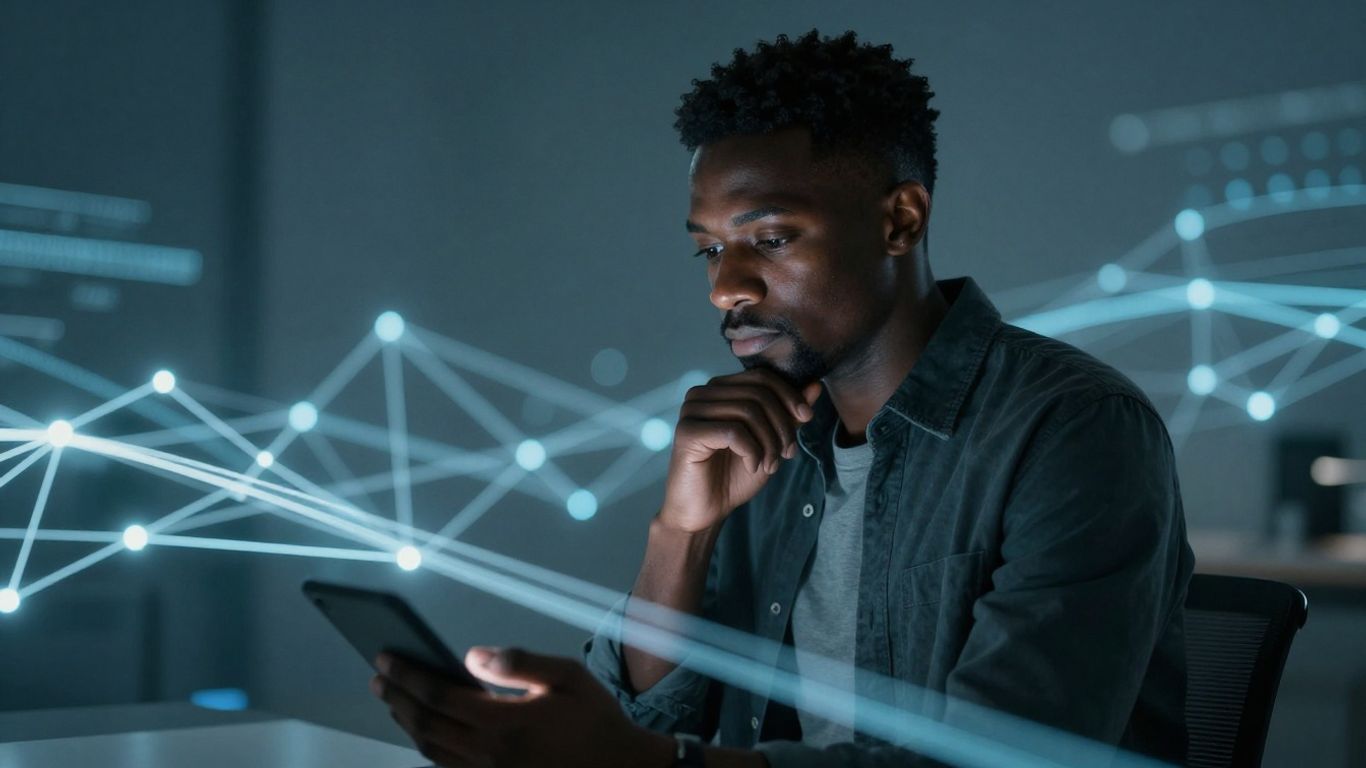 Person contemplating a clear technological pathway.