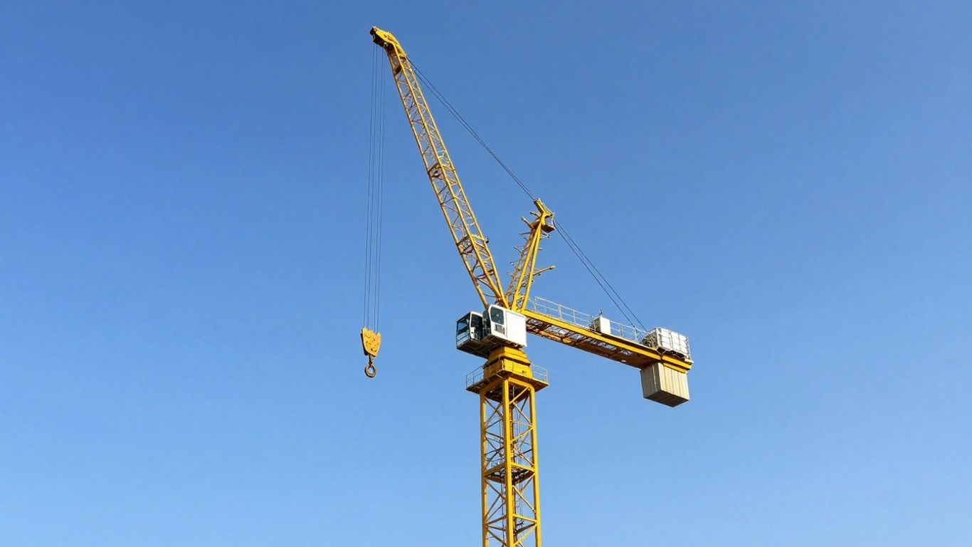 Large yellow crane against a blue sky.