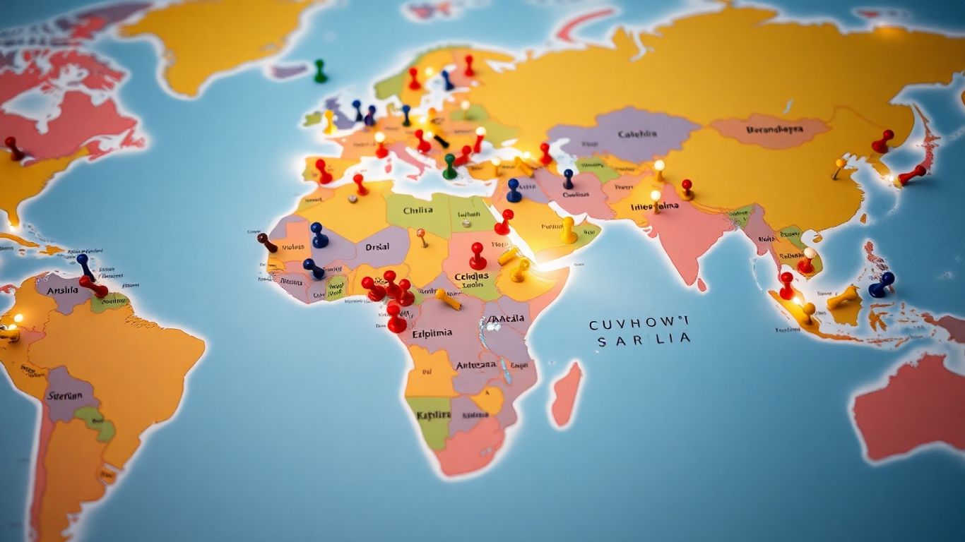 Mapa do mundo com países que começam com O destacados.