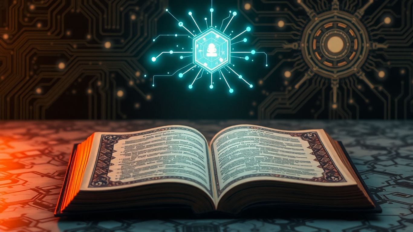 AI interface above a holy book.