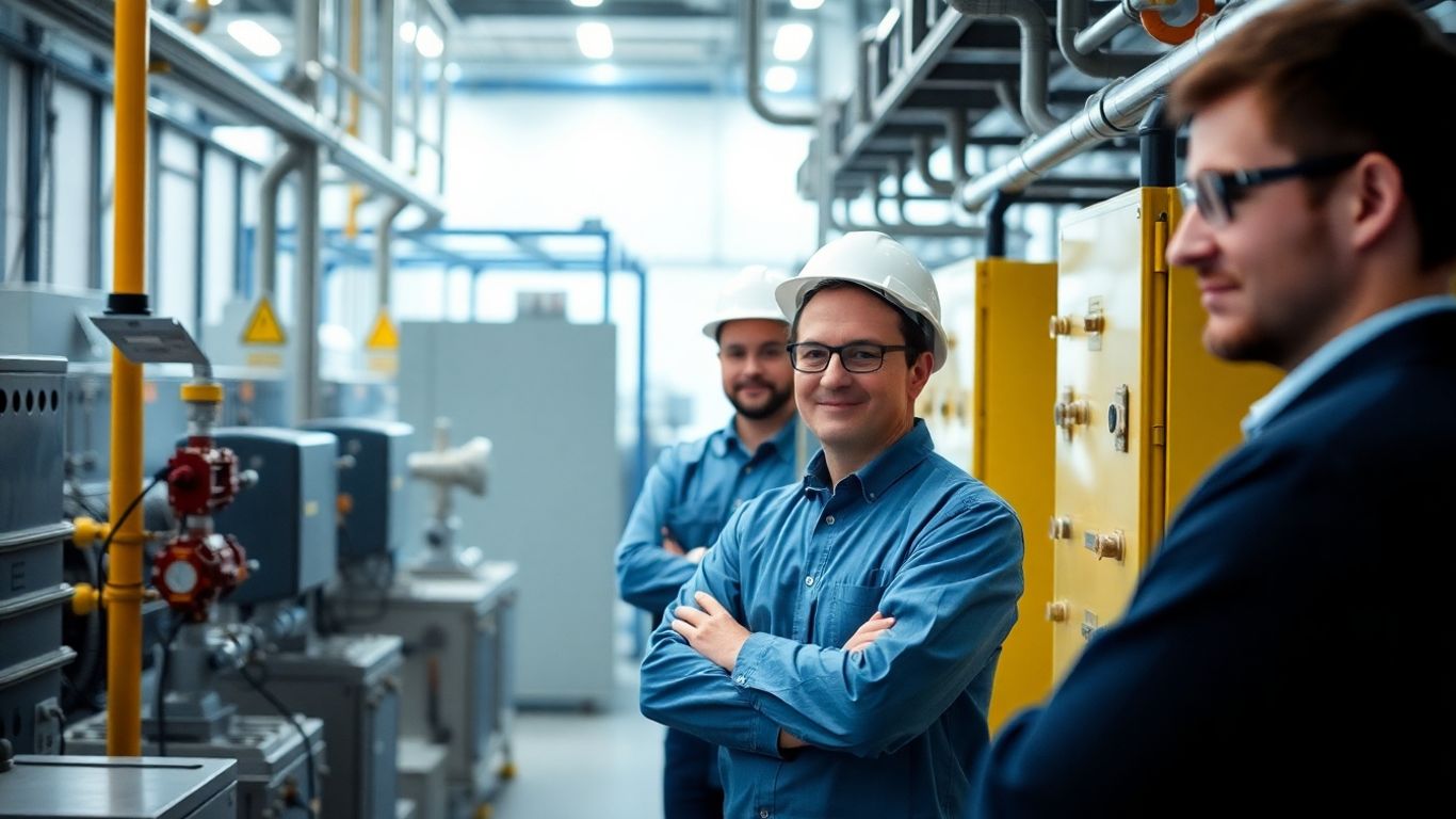 Energieversorgung und Infrastruktur Arbeitsplatz mit blauen Akzenten.