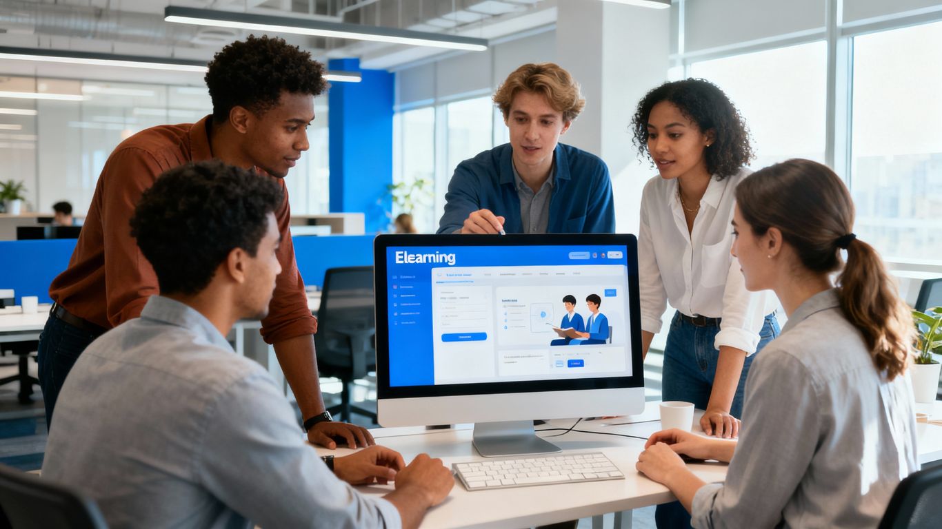 People using an elearning platform on a computer.